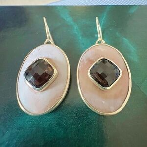 Sterling & Pink Shell with Smoky Quartz Drop Earrings by Janice Girardi
